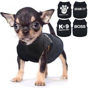 4 Pieces Chihuahua Clothes Dog Clothes for Small Dogs Boy Summer Teacup Yorkie Clothes Spring Letter Security Boss Dog Shirts Soft Puppy Clothes Tiny Dog Outfit Pet Cat Clothing XXS Black