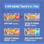 Purina Friskies Gravy Wet Cat Food Variety Pack, Savory Shreds With Beef, Turkey and Cheese Dinner, Chicken and Salmon Dinner, With Ocean Whitefish and Tuna - (Pack of 32) 5.5 oz. Cans