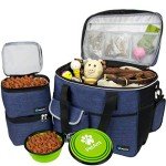 PetAmi Dog Travel Bag, Travel Pet Bag Organizer, Dog Food Travel Bag with Food Container and Bowls, Dog Travel Supplies Gift Accessories for Weekend Camping, Dog Cat Diaper Bag (Navy, Large)