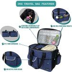 PetAmi Dog Travel Bag, Travel Pet Bag Organizer, Dog Food Travel Bag with Food Container and Bowls, Dog Travel Supplies Gift Accessories for Weekend Camping, Dog Cat Diaper Bag (Navy, Large)