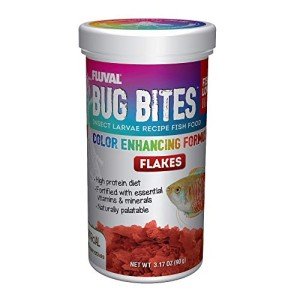 Fluval Bug Bites Color Enhancing Fish Food for Tropical Fish, Flakes for Small to Medium Sized Fish, 3.17 oz., A7348, Brown