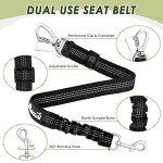 SlowTon Dog Seat Belt Harness for Car, Dog Car Harness Adjustable Mesh Breathable & Dog Seatbelt Safety Tether with Elastic Bungee for Small Medium Large Pets(Black, Double Clip, M)