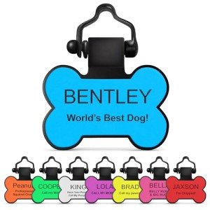 SiliDog - The Original Silicone Silent Dog Tag - Personalized Engraved Soundless Pet ID - As Seen On Shark Tank - Durable - Never Fades - Bone - Blue