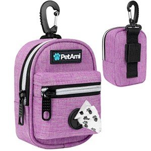 PetAmi Dog Poop Bag Holder for Leash, Dog Pet Waste Bag Dispenser For Poop with Clip for Doggie Puppy Walking Accessories Travel Camping, Dog Treat Pouch Supplies Must Have With Doggy Bag Roll, Purple