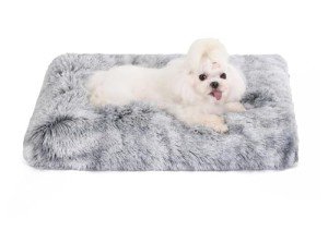 Bedfolks Waterproof Crate Bed, Plush Dog & Cat Bed with Removable Washable Cover, Faux Fur Kennel Pad, 23"x18", Dark Grey