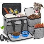 Abrimelodi 6 Set Dog Travel Bag, Large Pet Travel Kit for Supplies Includes 2 Food Containers, 1 Travel Organizer for Dogs, 2 Collapsible Bowls, 1 Treat Pouch, Dog Weekend Overnight Travel Bag Luggage