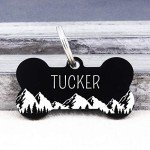 Ultra Joys Stainless Steel Pet ID Tag, Personalized Front and Back Engraving, Customized Dog Tags and Cat Tags, Bone Tag with Mountain Design, Large, Black