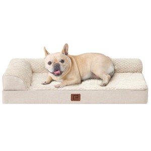 EHEYCIGA Memory Foam Dog Bed Medium Sized Dogs, Waterproof Dog Bed Orthopedic with Washable Removable Cover, Non-Slip Pet Bed Couch for Crate, 30x20x6 Inches, Beige