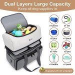 Mancro Dual Layers Dog Travel Bag, Pet Travel Bags with 2 Extra Large Food Containers, 2 Collapsible Dog Bowls, Multi-Pockets Tote Organizer for Dog Supplies, Dog Road Trip Essentials, Weekend Camping