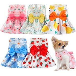 5 Pieces Dog Clothes Girl Dog Dresses Floral Puppy Dresses Pet Cat Princess Bowknot Clothes Cute Puppy Summer Outfits for Yorkie Female Cat Pets, 5 Styles(Cute Style,X-Small)