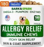 BARK&SPARK Dog Allergy Relief Chews (180 Immune Treats) - Anti-Itch Skin & Coat Supplement - Omega 3 Fish Oil - Dry & Itchy Skin Relief Treatment Pills - Itching, Paw Licking & Hot Spots