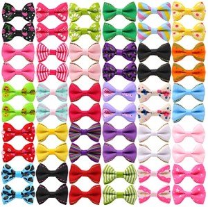 YAKA 60PCS (30 Paris) Cute Puppy Dog Small Bowknot Hair Bows with Metal Clips Handmade Hair Accessories Bow Pet Grooming Products (60 Pcs,Cute Patterns)