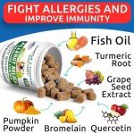 BARK&SPARK Dog Allergy Relief Chews (180 Immune Treats) - Anti-Itch Skin & Coat Supplement - Omega 3 Fish Oil - Dry & Itchy Skin Relief Treatment Pills - Itching, Paw Licking & Hot Spots