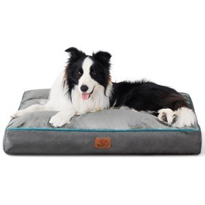 Bedsure Waterproof Dog Beds for Large Dogs - 4 Inch Thicken Up to 80lbs Pet Mat Pillows with Removable Washable Cover, Grey