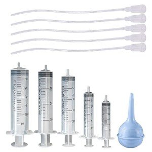 11 Pcs Puppy Kitten Feeding Tube Kit, Pet Feeding Supplies Kit Includes 5 Pcs Kitten Feeding Syringe 5 ML 10 ML 20 ML 30 ML 60 ML 5 Pcs 8 FR Transparently Feeding Tubes, Bulb Syringe for Small Animals
