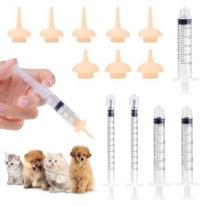 Vaokin 8PCS Silicone Feeding Nipples with Professional Reusable Kitten Feeding Syringes for Newborn Kittens, Puppies, Pets, Wildlife, Rabbits, Squirrel,Small Animals (3 Small+5 Medium+5 Syringes)