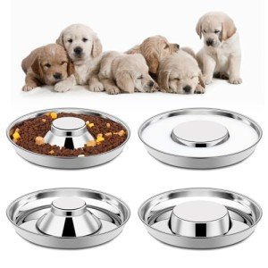 4 Pack Stainless Steel Dog Bowls, Metal Dog Food and Water Bowl Set for Small Dogs Cats, Puppy Feeders for Multiple Puppies Kittens, Whelping Supplies