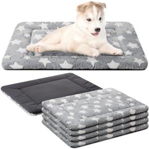 VitalCozy 4 Pcs Dog Bed Mat Crate Pad Reversible Mat Machine Washable Bed Star Pet Sleeping Kennel Pad for Crate for Small, Medium, Large Dog(18 x 24 x 1.6 Inch,Gray)