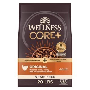 Wellness CORE+ (Formerly RawRev) Dry Dog Food with Freeze Dried Pieces, Grain Free, High Protein, Natural, Original Turkey & Chicken Recipe, (20-Pound Bag)