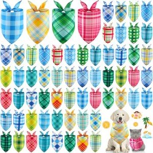 Geyoga 60 Pcs Summer Plaid Dog Bandanas Bulk Pet Grooming Scarf Bibs Supplies Adjustable Washable Kerchief Pet Groomer Accessories for Small to Large Cats Dogs Costume Party
