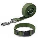 Pawhuggies Olive Green Dog Collar and Leash Set for Small Dogs, Bamboo and Polyester Adjustable Set, 4 Ft Leash