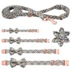 Hilkycton Plaid Dog Collar Leash Set with Bow Tie Adjustable Cute Puppy Collar with Durable Metal Buckle Girls Boys Dog Collar for Small Medium Large Dogs Vintage-XS
