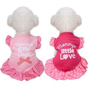 2 Pieces Dog Dresses for Dogs Cute Girl Female pet Dress Mommy Puppy Shirt Skirt Dresses Pet Summer Clothes Apparel for Cats(Love and Angel,Medium)
