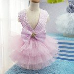 Dog Dresses, Fashion Pet Dog Clothes, Striped Mesh Puppy Dogs Princess Dresses (Pink, X-Large)