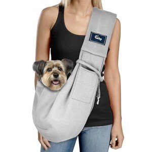 CUBY Dog and Cat Sling Carrier - Hands Free Reversible Pet Papoose Bag - Soft Pouch and Tote Design - Suitable for Puppy, Small Dogs Cats Outdoor (Classic Grey)
