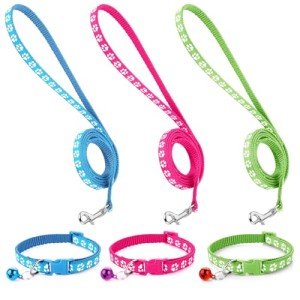 3 Pack Puppy Collar and Leash Dog Collar and Leash for Small Dogs Pet Cat Kitten Collar and Leashes Adjustable Training Rope Quick Release Paw Print Soft Nylon Pet Collar