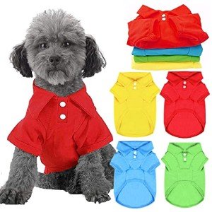 DOGGYZSTYLE 4 Pieces Dog Shirts Collared Polo T-Shirts for Small Medium Dogs Cats Boy Girl Dog Clothes Breathable Doggy Sweatshirt Puppy Kitten Small Breeds Pet Outfits Apparel Tops