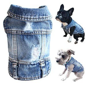 Dog Jean Jacket, Puppy Blue Denim Lapel Vest Coat Costume, Girl Boy Dog T-Shirt Clothes, Cool and Funny Apparel Outfits, Machine Washable Dog Outfits for Small Medium Dogs Cats (M)