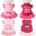 XPUDAC 4 Pieces Pet Dog Dress Dog Clothes Girl Puppy Shirt Yorkie Clothes Cute Doggie Dress Pet Apparel for Small Dogs and Cats (Pink Angel, Small(4.5-8lbs))