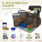 Dog Travel Bag Airline Approved–Pet Travel Tote with Collapsible Bowls,Food Containers & Feeding Mat–Multi-Pocket Organizer for Dogs & Cats, Durable & Water-Resistant for Hiking,Trips,Outdoors