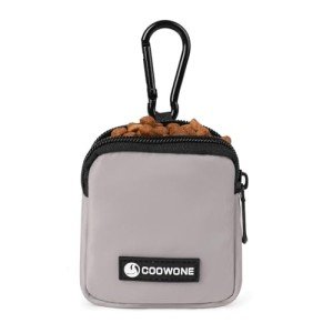 COOWONE Dog Treat Pouch Pocket Sized Pet Puppy Training Pouch for Dog Training Behavior Aids, Waterproof Nylon Fabric Dog Poop Bag Holder, Hands Free Dog Walking Bag with Metal Carabiner (Grey)