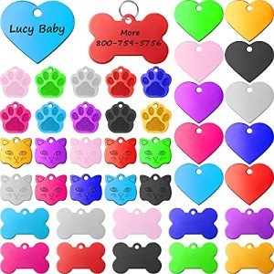 Frienda 40 Pieces Pet ID Tag Colorful Blank Dog Tags Personalized Dog Tags Aluminum Pet Name Tags with Bone Paw Heart Cat Head Shape Animals Name Phone Number ID Craft Tags with Holes for Dogs Cats