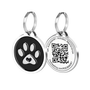 Pet Dwelling Premium QR Code Pet ID Tags - Dog Tags and Cat Tags, Connect to Online Pet Profile, Receive Instant Scanned Tag Location Email Alert(Black Paw)