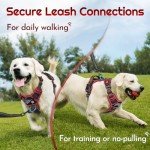 Eagloo Dog Harness for Large Dogs, Easy Wearing with 3 Buckles, Adjustable No Pull Pet Harness with 2 Rings for Walking, No Chock Reflective Soft Padded Vest with Control Handle, Black & Red, L