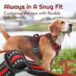 Eagloo Dog Harness for Large Dogs, Easy Wearing with 3 Buckles, Adjustable No Pull Pet Harness with 2 Rings for Walking, No Chock Reflective Soft Padded Vest with Control Handle, Black & Red, L
