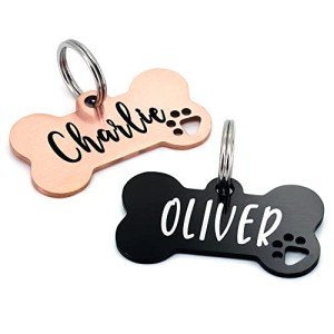 Ultra Joys Dog Tags Personalized for Pets - Hollow Paw Custom Pet ID Tag - Engraved Dog Tag for Small, Large Dogs - Large Bone in Black