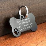 Ultra Joys Dog Tags Personalized for Pets - Hollow Paw Custom Pet ID Tag - Engraved Dog Tag for Small, Large Dogs - Large Bone in Black
