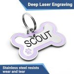 GoTags Stainless Steel Bone Dog Tag with Color Outline and Paw Print, Personalized Pet ID Tag for Dogs and Cats, Custom Engraving with up to 5 Lines of Text on Both Sides (Blue, Regular)
