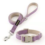 Plutus Pet Cotton Hemp Dog Collar and Leash Set, Adjustable Collar for Small, Medium, and Large Dogs, Heavy Duty and Soft on Skin, Lavender, M