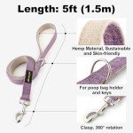 Plutus Pet Cotton Hemp Dog Collar and Leash Set, Adjustable Collar for Small, Medium, and Large Dogs, Heavy Duty and Soft on Skin, Lavender, M