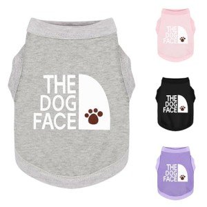 Personality Canine Attire: Soft, Lightweight Cotton Dog Clothes with 'The Dog Face' Print. Small and Medium Breeds, Perfect for Everyday Wear, Comfortable and Breathable Dog Shirt Grey XS