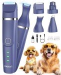 oneisall Dog Clippers & Dog Paw Trimmer 4-in-1 Cordless Grooming Kit: 2-Speed Low Noise Clippers with Rechargeable Quiet Nail Grinder for Dogs & Cats (Blue)