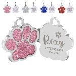 Dog Tags Personalized for Pets Dog Tag Cat Tags Personalized Dog Name Tags Personalized Dog Tags Custom Dog Tags Dog ID Tags Engraved Small Glitter Bling Paw Print(Pink Design 4)