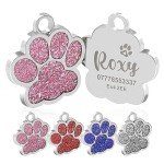 Dog Tags Personalized for Pets Dog Tag Cat Tags Personalized Dog Name Tags Personalized Dog Tags Custom Dog Tags Dog ID Tags Engraved Small Glitter Bling Paw Print(Pink Design 4)