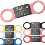 Anavia Slide On Silent Pet ID Tags, S/M/L/XL Personalized Black Stainless Steel Colored Silicone Cat Dog Name Tag, Customized Engraved Nameplate, Quiet Chew-Proof Pet Collar Tag (Pink, Large)