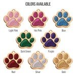 Paw Shape Dog ID Tag Stainless Steel Custom Laser Engraved, Cute Bling Glitter Pet Name Tags Personalized with Durable Engraving (Gold Sparkly Paw)